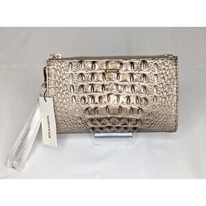 Brahmin Daisy Large Zip Wristlet - Silver Lining, Grey Taupe Brown NWT